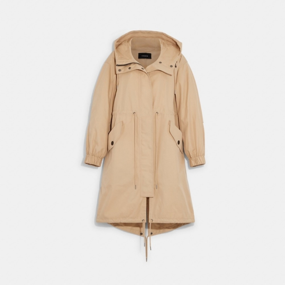 Coach Utility Hooded Trench Khaki Size Medium NWT